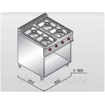 Газовая плита для готовки на медленном огне 4 колонки (24 кВт)на открытой базе