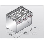 Газовая плита для готовки на медленном огне 6 колонки (24 кВт)на открытой базе