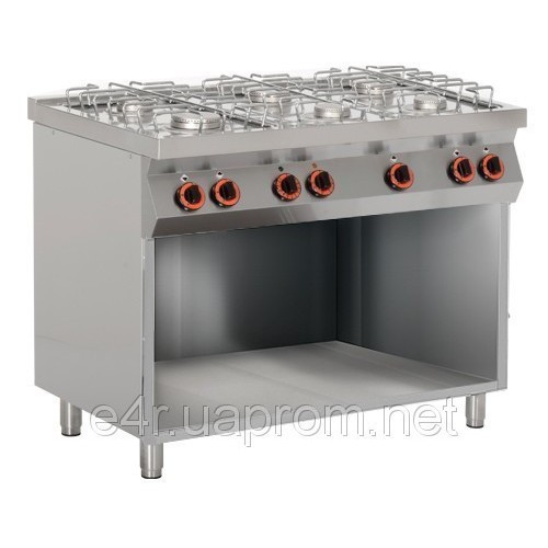 Газовая плита с 6 колонками (28,5 кВт) + с электрической конвекционной духовкой (3 кВт) на открытой базе