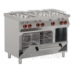 Газовая плита с 6 колонками (28,5 кВт) +газовая духовка (8 кВт)