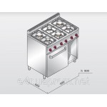 Газовая плита с 6 колонками для готовки на медленном огне (28,5 кВт) + электр. конвекц. духовка (3 кВт)