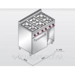 Газовая плита с 6 колонками для готовки на медленном огне (28,5 кВт) + электр. конвекц. духовка (3,5 кВт)