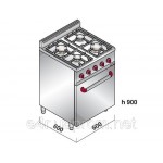 Газовая плита с 4 колонками (13,2 кВт) + электр. конв. духовка (3 кВт)