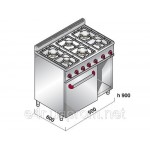 Газовая плита с 6 колонками (19,8 кВт) + газовая духовка (3,5 кВт) с полузакрытой базой