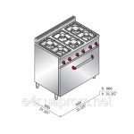 Газовая плита с 6 колонками (19,8 кВт) + электр. конв. духовка (5,2 кВт), теплоиз.+открытая база