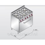 Газовая плита с 6 колонками (28,5 кВт) + электр. конв. духовка (5,2кВт), теплоиз.+открытая база