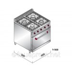 Газовая плита с 6 колонками (26 кВт) + статист.эл. дух (7,5кВт), тепл.+откр база