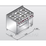 Газовая плита с 6 колонками (36 кВт) + статист.эл. дух (7,5кВт), тепл.+откр база