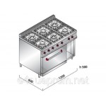 Газовая плита с 6 колонками (41,5 кВт) + газовая духовка (7,8 кВт) с теплоизоляцией