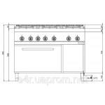 Газовая плита с 6 колонками (41,5 кВт) + газовая духовка (7,8 кВт) с теплоизоляцией