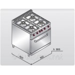 Газовая плита с 4 колонками (24 кВт) +эл.конв. дух (3,5 кВт), тепл.+откр база