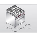 Газовая плита с 4 колонками (24 кВт) +эл.статист. дух (7,5 кВт), тепл.+откр база