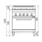 Газовая плита с 4 колонками (24 кВт) +эл.статист. дух (7,5 кВт), тепл.+откр база