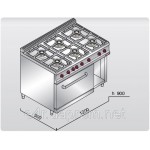 Газовая плита с 6 колонками (36 кВт) +эл.конв. дух (3,5 кВт), тепл.+откр база