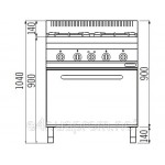 Газовая плита с 4 колонками (24 кВт) +газ. дух (7,8 кВт), тепл.