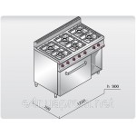 Газовая плита с 6 колонками (33,5 кВт) +эл.статист. дух (7,5 кВт), тепл.+откр база