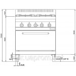 Газовая плита с 4 колонками (13,2 кВт) + эл. конв. дух (3,5 кВт), теплоиз.+ откр.база