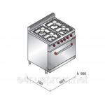 Газовая плита с 4 колонками (13,2 кВт) +газ. дух (7,8 кВт) с теплоиз.