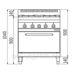 Газовая плита с 4 колонками (21,5 кВт) + эл. статич. дух (7,5 кВт) с теплоиз.+ откр.база