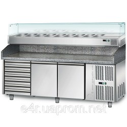 Холодильный стол для пиццы 2,0 м x 0,8 м и с 2 дверьми и 7 отдельными ящиками (POS + 800 AGS)