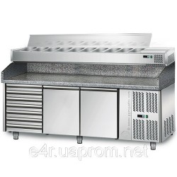 Холодильный стол для пиццы 2,0 м x 0,8 м - с 2 дверьми и 7 ящиками (POS + 800 AGSE )